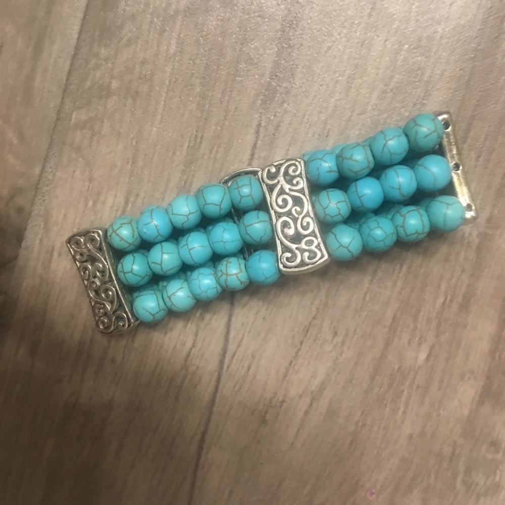 Turquoise & silver beaded bracelet